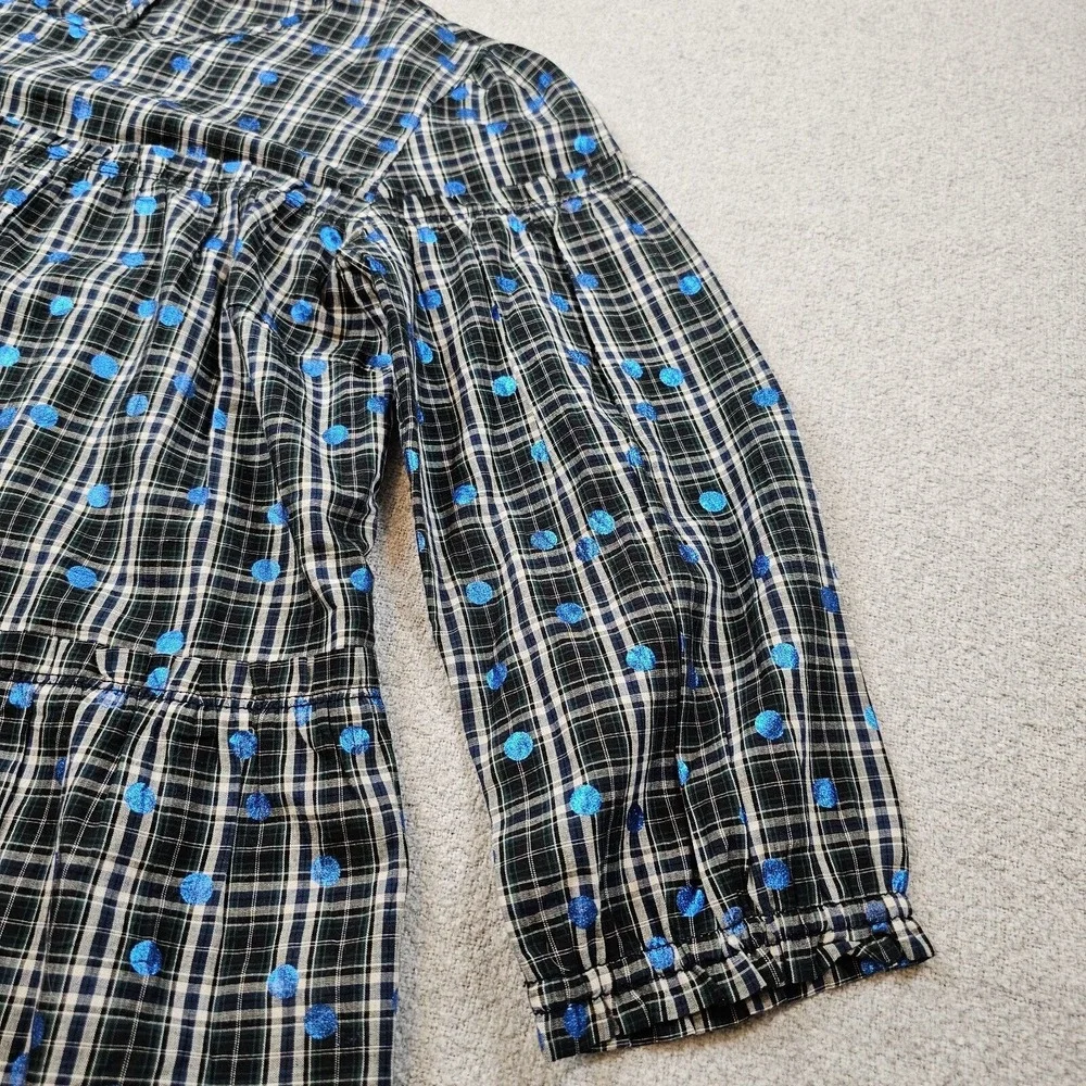 J.Crew Crewcuts Tiered‎ Shirt Top Plaid Polka-Dots Cotton Blue Youth Girls 14